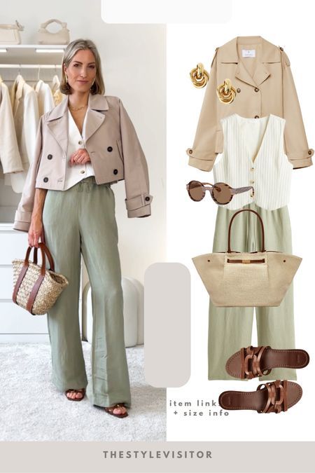 Light Green Blouse Outfit, Soft Green Outfit, Light Green Outfit, Spring Holiday Outfit, Green Blouse Outfit, Business Chic Outfits, Wardrobe Color Guide, Autumn Capsule Wardrobe, Light Green Blouse