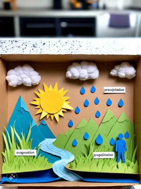 Water Cycle Craft, Water Cycle Model, Science Exhibition Projects, Learn Biology, Human Body Science, 3d Art Projects, Diy Projects Gifts, 2nd Grade Worksheets, Science Projects For Kids