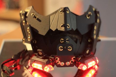 Cyberpunk Mask Design, Techwear Mask, Futuristic Mask, Cyberpunk Mask, Cyberpunk Techwear, Led Light Design, Cool Masks, Shield Design, Red Hood