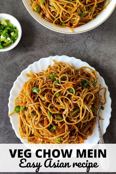 If you love Asian food and looking for some quick and easy stir fried noodle recipes then veg chow mein recipe is a must try dish. It tastes delicious and is loved by everyone. #vegchowmein Veg Chow Mein Recipe, Veg Chowmein, Stir Fry Noodles Recipe, Vegetarian Asian, Vegetable Chow Mein, Fried Noodle, Asian Vegetarian Recipes, Vegan Asian Recipes, Chow Mein Recipe