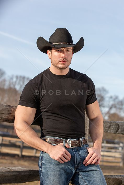 hot cowboy in a black tee shirt | Rob Lang Images Country Music Outfit, Cowboy Outfit For Men, Hot Cowboy, Cowboys Men, Scruffy Men, Black Tee Shirt, Beefy Men, Cowboy Outfits