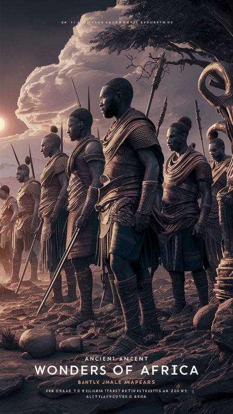 Africa, Bantu and Zulu male warriors, poster Africa Wallpaper, Warrior Men, African Superhero, Zulu Warrior, Warrior Movie, Series Ideas, Black Warrior, Black Power Art, Afrofuturism Art