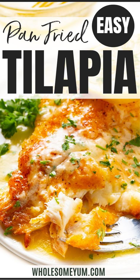 Pan Fried Tilapia Recipe Fish Stove Top Recipes, Stove Top Tilapia, Tilapia Francaise Recipe, Pan Seared Tilapia Recipes Healthy, Pan Seared Talapia Ideas, Honey Garlic Tilapia, Tilapia Tacos Easy, Pan Fry Fish Recipes, Seasoned Tilapia Fillets