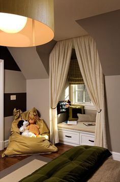 Window Seat Curtains on Pinterest | Bay Window Curtains, Window ... Window Seat Curtains, Dormer Bedroom, Bedroom Window Seat, Dormer Window, Window Seating, House Blinds, Dormer Windows, Upstairs Bedroom, Trendy Bedroom