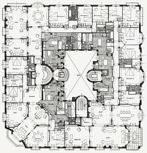 Mansion Plans, Castle Plans, Hotel Floor Plan, Hotel Floor, House Plans Mansion, Mansion Floor Plan, Plans Architecture, Apartment Floor Plans, Rpg Map