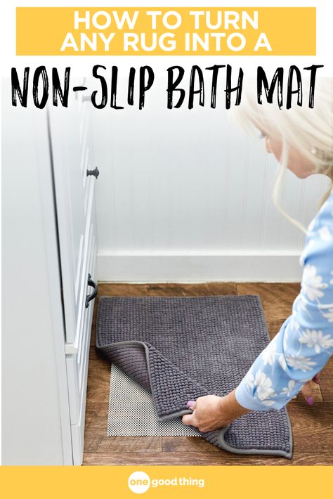 With the help of this genius hack, I solved one of my all-time biggest pet peeves in about 30 seconds! You won’t believe just how easy it is to turn any rug into a non-slip bath mat! #easydiy #bathroomhack Rug Hacks, Cute Rug, Cute Bath Mats, Shelf Liner, Pet Peeves, Thanksgiving Kids, Diy Remodel, Clever Storage, Bath Mat Rug