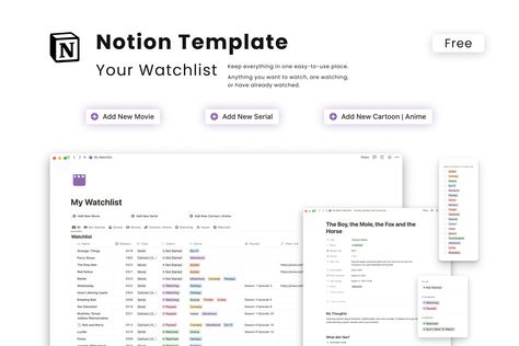 Watchlist Notion Template, Notion Watch List Template, Notion Movie List Template, Notion Watch List, Notion Watchlist, Notion Template Free, Tv Series Tracker, Notion Ideas, Notion Inspo