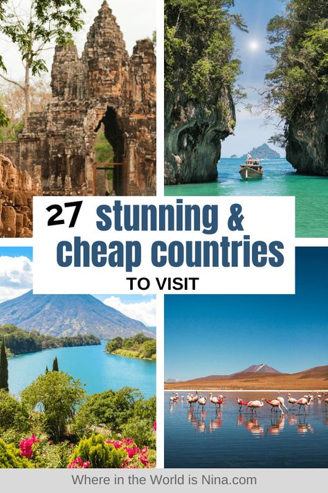 Travel doesn't have to be expensive, especially if you choose one of these cheap and beautiful countries to visit. I put together a list of 27 cheap countries where you can travel for cheap while still having an amazing trip. | Where in the World is Nina? #cheapcountries #budgettravel #travelforcheap Best Nature Travel Destinations, Cheapest Countries To Visit, Holiday Goals, Cheap Countries To Travel, Backpacking Destinations, Nomad Travel, Best Countries To Visit, Bbc Earth, Retirement Travel