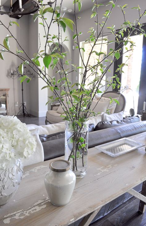 Branch In Vase Home Decor, Branches In Vase Home Decor, Branches In Vase, Greenery Bouquets, Decor Vignettes, Savannah House, Spring Home Decor Ideas, Tall Vase Decor, Spring Branches