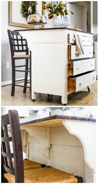 Old Dresser Makeover, Dresser Makeover Ideas, Dresser Kitchen Island, Dressers Makeover, Diy Kitchen Decor, Furniture Table, Diy Kitchen Island, Diy Furniture Renovation, Dresser Makeover