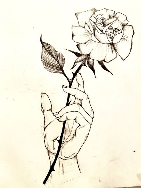 #rose #drawing #skull #roseandhand Rose In Vase Drawing, Hand Holding Rose Drawing, Rose Petals Drawing, Rose Pencil Sketch, Hand Holding Rose, Rose In Hand, Vine Drawing, Drawing Skull, Rose Sketch