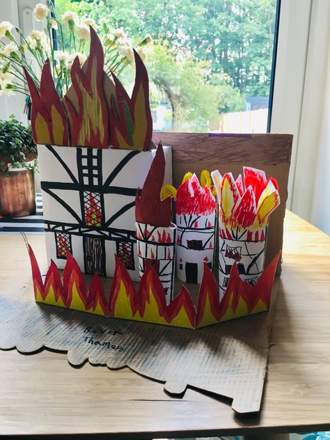 Great fire of London school project Fire Of London School Project, The Great Fire Of London Project, Great Fire Of London Ks1 Art, Great Fire Of London House Model, London Crafts For Kids, Great Fire Of London Ks1, London Crafts, Fire Crafts, London Activities