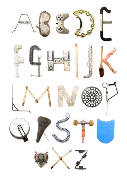 Alphabet with objects / I do not own the rights of this. Letters Made Out Of Objects, Words Made Out Of Objects, Typography Made From Objects, Found Alphabet, Typography With Objects, Objects That Look Like Letters, Letters As Objects, Letters Made From Objects, Object Typography