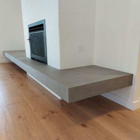 Concrete Fireplace Hearth, Modern Woodburner, Fire Hearth, Concrete Bench, Concrete Fireplace, Freestanding Fireplace, Auckland Nz, Fireplace Hearth, Wood Burner