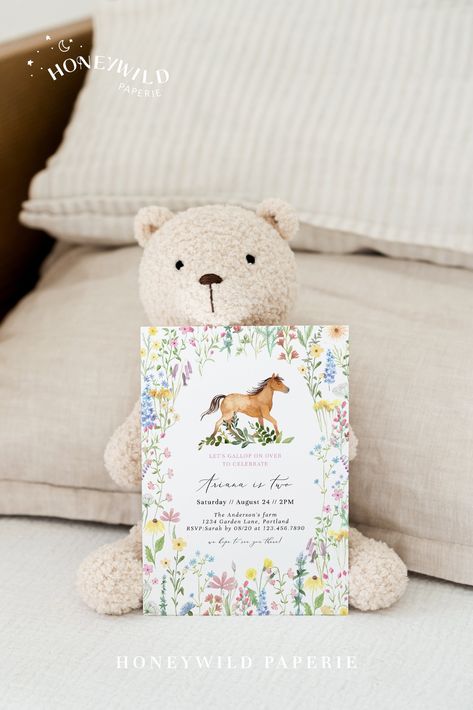 Gallop On Over Birthday Invitation, Pony with Flowers Birthday Invitation, Saddle Up, Wildflower Horse, Fully Editable#S246 Horse Party Invitations, Horse Birthday Party, Horse Birthday Parties, Horse Party, Horse Birthday, Flowers Birthday, Baby Birthday, Web Browser, Matching Items