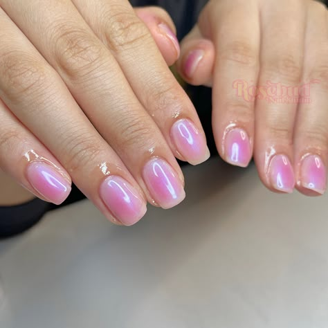 Aura Natural Nails, Pink Aura Nails Short, Short Aurora Nails, Aura Gel Nails, Square Aura Nails, Aura Nails With Chrome, Aura Nails Short, Aura Chrome Nails, Short Aura Nails