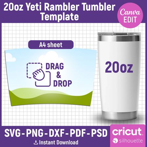 20oz Yeti Rambler Wrap Template, Yeti Rambler 20oz Template, Yeti Tumbler Sublimation, Yeti Tumbler Wrap, Full Wrap, svg, Canva Editable by TemplateLandShopCo on Etsy Tumbler Sublimation Template, Yeti Rambler Tumblers, Desktop Windows, Cloud Icon, Download Sign, Folder Icon, Tumbler Template, Yeti Tumbler, Yeti Rambler