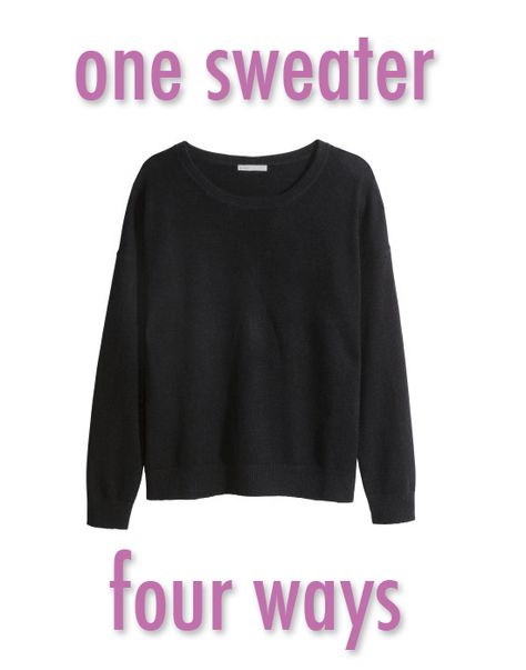 How To Style: Plain Black Sweater Plain Black Sweater Outfit, How To Style Black Sweatshirt, How To Style Black Sweater, How To Style A Black Sweater, Black Crew Neck Sweater Outfit, Black Sweater Outfit Casual, Black Crew Neck Outfit, Black Pullover Outfit, Black Sweater Outfits