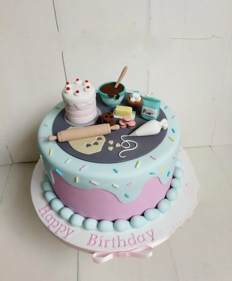 Cooking Birthday Cake, Cake With Food Theme, Cake For Baker Birthday, Baker Themed Cake, Birthday Cake For A Baker, Cake For A Baker Birthday, Baking Themed Birthday Cake, Bakery Theme Cake, Cooking Cake Design