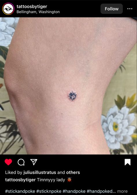 Lady Bug Tattoos Black, Ladybug Stick And Poke, Flea Tattoos, Tiny Ladybug Tattoo, Dainty Ladybug Tattoo, Small Ladybug Tattoo, Ladybird Tattoo, Brown Tattoo Ink, 21 Tattoo