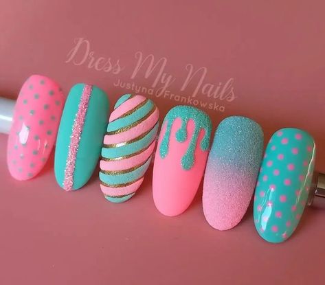 Mint Nails, Dot Nail Art, Birthday Nails, Ombre Nails, Pink Nails, Manicure, Nail Designs, Convenience Store Products, Nail Art