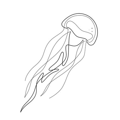 #moganji #singleline #oneline #minimalart #tattooideas  This Jellyfish design is part of a series  that I will post time after time. These… Line Art Jellyfish, Jellyfish Outline, Medusa Animal, Drawing Jellyfish, Art Jellyfish, Mo Ganji, Jellyfish Illustration, Animal Line Drawings, Animal Outline