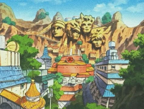 Hidden Leaf Village of the Land of Fire Hidden Leaf Village Aesthetic, Hidden Leaf Village Wallpaper Aesthetic, Hidden Leaf Village Wallpaper, Hidden Leaf Village Tattoo, Leaf Village Wallpaper, Naruto Landscape, Naruto Village, Naruto Shifting, Naruto Background