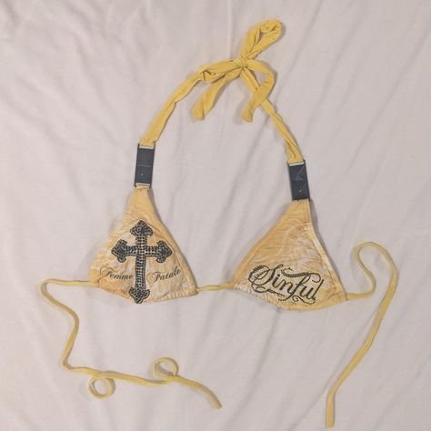 Sinful Affliction bedazzled bikini top - y2k... - Depop Sinful Affliction, 2000s Mcbling, Y2k Affliction, Rawr Xd, Y2k Depop, Summer Tour, Hot Girl Summer, Rave Wear, Drawing Inspo