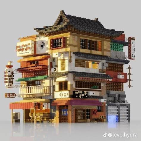 Cyberpunk House, Minecraft Japanese House, Minecraft Modern City, Minecraft Shops, Minecraft Japanese, Minecraft Steampunk, Blender Render, Minecraft City Buildings, Chinese City