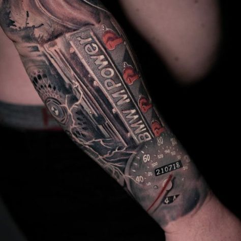 Bmw Tattoos For Men, E30 Tattoo Bmw, Bmw Tattoo, Motorcycle Memory Tattoo, Motorcycle Forearm Tattoo, Motorcycle Tribute Tattoos, Trends Magazine, Car Tattoos, Get A Tattoo