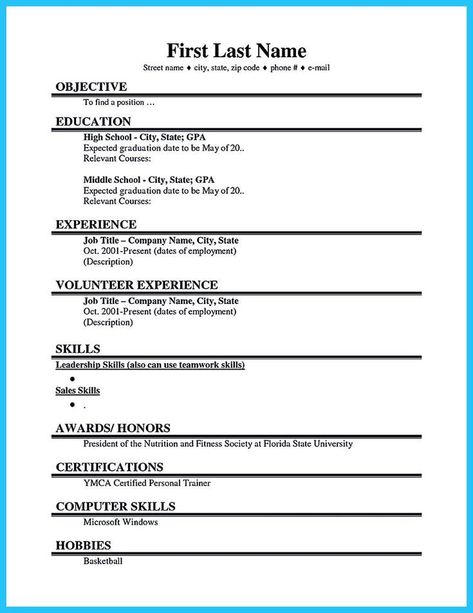 College Student Resume, High School Resume Template, First Job Resume, Basic Resume Examples, Resume Outline, High School Resume, Job Resume Format, College Resume Template, Cv Example