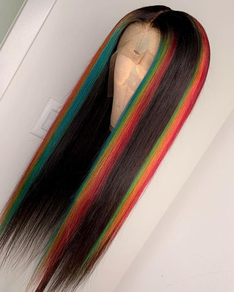 SlayLikeFatima on Instagram: “❤️💛��💚💙💗 full lace wig custom color 😻” Natural Waves Hair, Rainbow Wig, Human Virgin Hair, Pretty Hair Color, Lace Hair, Front Lace Wigs Human Hair, Straight Wig, Full Lace Wig, Wig Styles