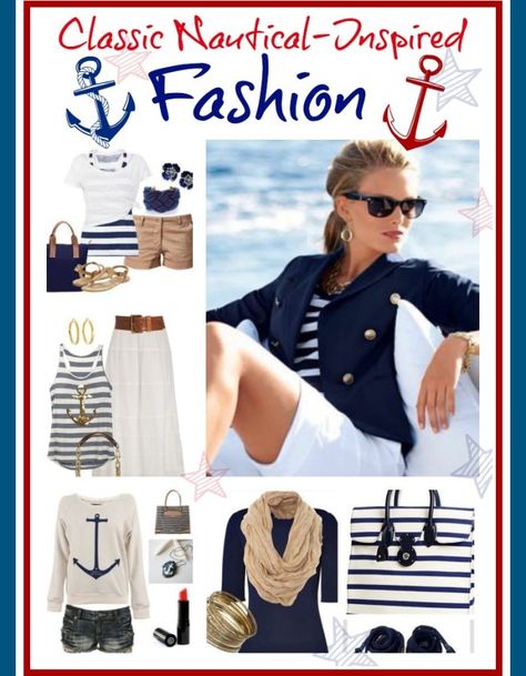 NauticalFashionButton Nautical Fashion Women, Nautical Inspired Outfit, Mode Ab 50, Nautical Outfits, Nautical Looks, Sailing Outfit, Nautical Fashion, Comfy Fashion, Inspired Fashion