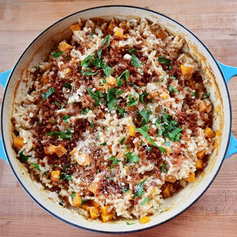 Baked Pancetta & Butternut Squash Risotto by Ree Drummond Butternut Risotto, Food Network Recipes Pioneer Woman, Ree Drummond Recipes, Squash Risotto, Butternut Squash Pasta, Butternut Squash Risotto, Squash Pasta, Risotto Recipe, Risotto Recipes