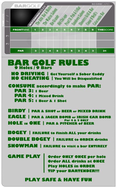 BOULDER bar golf score card... why did I not have this when I was living there!! SO hilarious! Golf Score Card, Bar Golf, Pub Golf, Golf Party Games, Golf Bar, Game Bar, Golf Card Game, Golf Etiquette, Golf Party Decorations