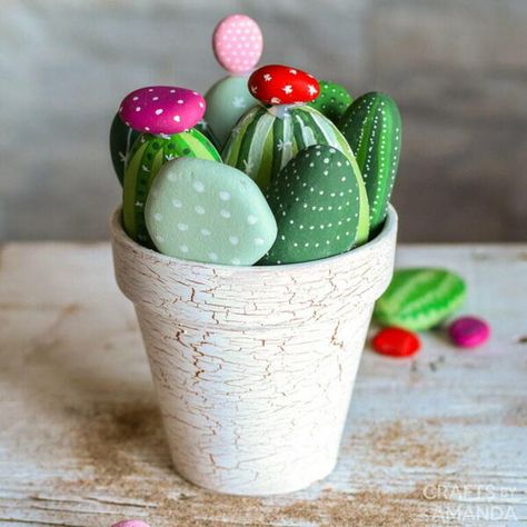 Learn how to make a clay pot garden full of cactus painted rocks! These DIY instructions show just how easy they are to make. Rock painting is one of our favorite things. If you’re like me, you find it challenging to keep houseplants alive. That’s why these cactus painted rocks are the perfect addition to my home decor! I find rock painting soothing and relaxing. Put on your favorite tunes, line your work surface, and get ready to paint. This project is fun for many ages, including elementary ag Geriatrics Activities, Clay Pot Garden, Elderly Crafts, Painted Rock Cactus, Rock Cactus, Easy Valentine Crafts, Pot Garden, Cactus Painting, Painted Rocks Craft