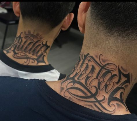 Loyalty Neck Tattoo, Neck And Throat Tattoos Men Hood, Hand Lettering Tattoo, Fine Line Neck Tattoo, Cursive Neck Tattoo, Name Neck Tattoo, Neck Tattoo For Boys, Mens Neck Tattoos, Behind Neck Tattoo