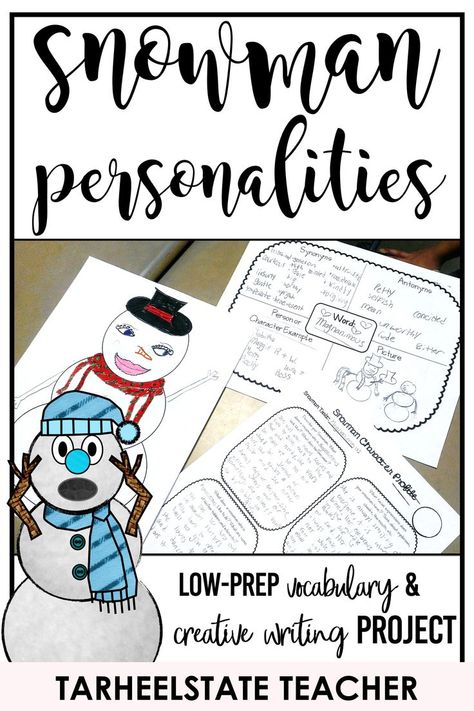 January Classroom Activities, Winter Classroom Ideas, Snowmen At Night Activities, Winter Class Party, Adjective Word List, Writing Celebration, Snowman Writing Activities, Snowman Creative, Story Planner