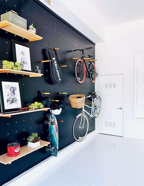 Bike Storage Apartment, Casa Hobbit, Gym Room At Home, Clutter Free Home, Garage Interior, Garage Makeover, Gym Room, Garage Storage Organization, Gym Decor