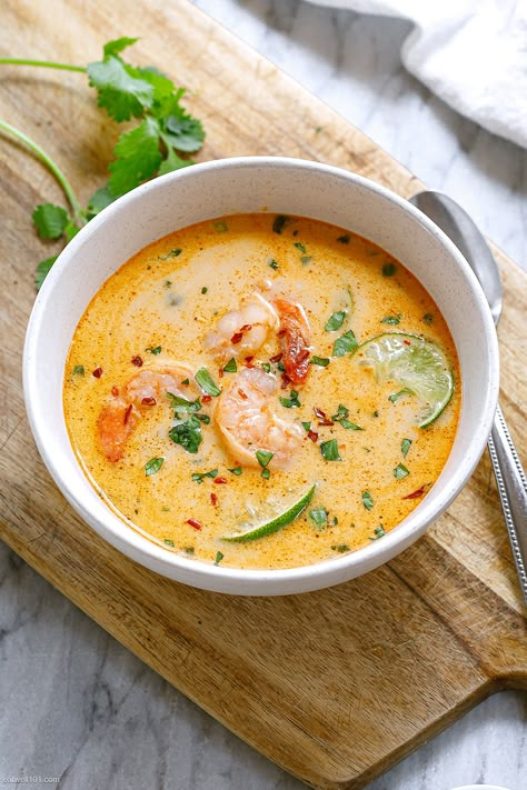 Thai Coconut Shrimp Soup - #thai #coconut #soup #recipe #eatwell101 - Our Thai Coconut Shrimp Soup is full of wonderful flavors and whips up super quickly! This healthy Thai Shrimp soup recipe is pescetarian and gluten-free! - #recipe by #eatwell101® Thai Shrimp Soup, Thai Soup Recipes, Shrimp Soup Recipes, Prawn Soup, Soup With Shrimp, Coconut Soup Recipes, Soup Thai, Coconut Curry Shrimp, Thai Coconut Soup