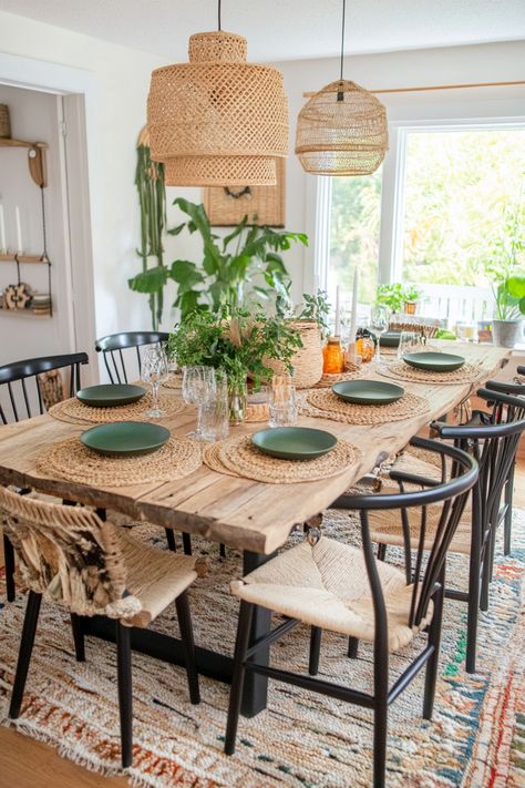 15 Boho Decor Ideas to Transform Your Home – Everyday Inspo Dining Table Boho Decor, Dining Room Inspo Boho, Boho Western Dining Room, Boho Ranch Style Decor, Boho Modern Dining Room, Kitchen Table Boho, Italian Modern Interior Design, Modern Boho Dining Room, Dining Room Boho