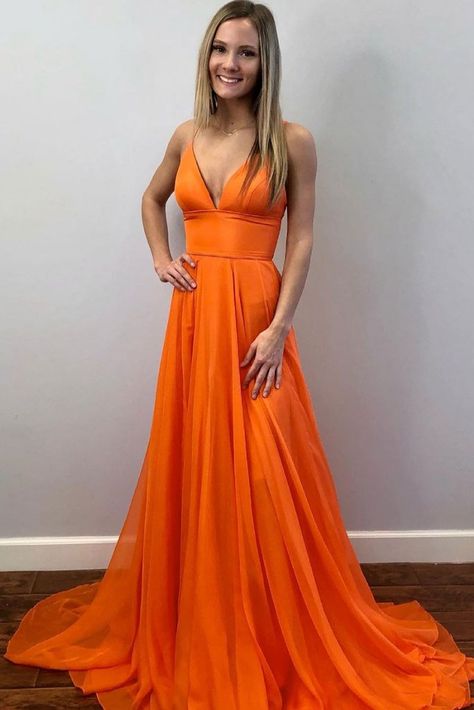 Orange Evening Dress, Prom Dress Orange, Orange Evening Dresses, Orange Prom Dresses, Prom Inspo, Orange Chiffon, Long Sleeve Gown, Long Prom Dresses, Custom Size Dresses