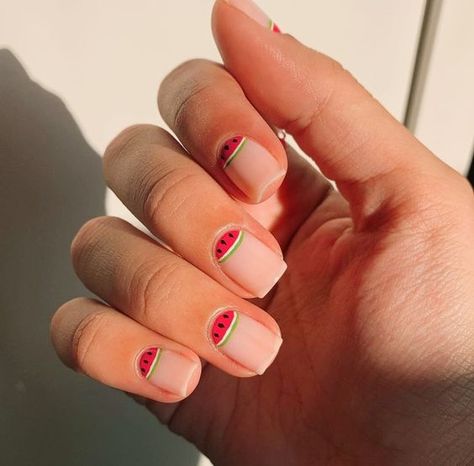 2024 Summer Short Nail Trends: Cute Designs, Inspo, and Colors for Gel and Acrylic Nails Nails With Watermelon, Teen Nail Art, Chic Nail Ideas, Short Nail Trends, Watermelon Nail Designs, Watermelon Nail, Watermelon Nail Art, Food Nails, Fancy Nail Art