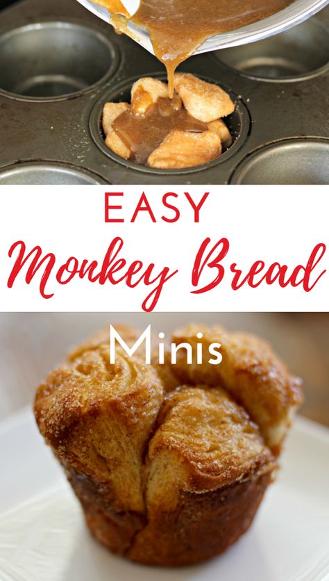 Monkey Bread Muffins Easy, Mini Monkey Bread Muffins, Monkey Bread For Two, Mini Brunch Food, Monkey Bread Mini, Mini Monkey Bread, Monkey Bread Muffins, Mini Muffin Recipe, Easy Monkey Bread