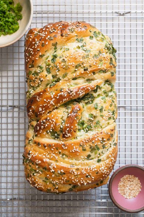 Scallion Bread, Small Batch Baking, Milk Bread, Delicious Donuts, Toasted Sesame Seeds, Bread Flour, Dry Yeast, Bread Baking, Salmon Burgers