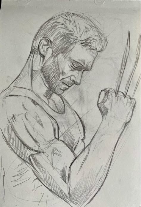 Hugh Jackman wolverine sketch drawing Hugh Jackman Drawing, Wolverine Drawing Easy, How To Be Better At Drawing, Wolverine Drawing Sketches, Marvel Drawings Sketches, Wolverine Art Sketches, Marvel Sketches Pencil, X Men Drawing, Eyes From Different Angles