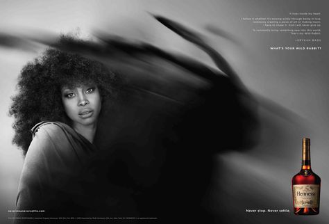 Hennessy: "Erykah" - What's your wild rabbit? Erykah Badu Concert, Rabbit Icon, Wild Rabbit, Ad Of The World, Creative Advertising Campaign, Erykah Badu, Best Ads, Black N White Images, I Love Music