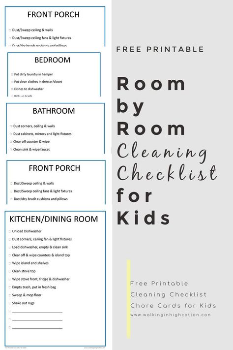 Kitchen Chore Checklist, Cleaning Lists By Room, Dollar Tree Chore Chart, Chore Cards Printable Free, Cleaning List By Room, Chore Cards For Kids, Daily Cleaning List, Room By Room Cleaning Checklist, Kids Cleaning Checklist