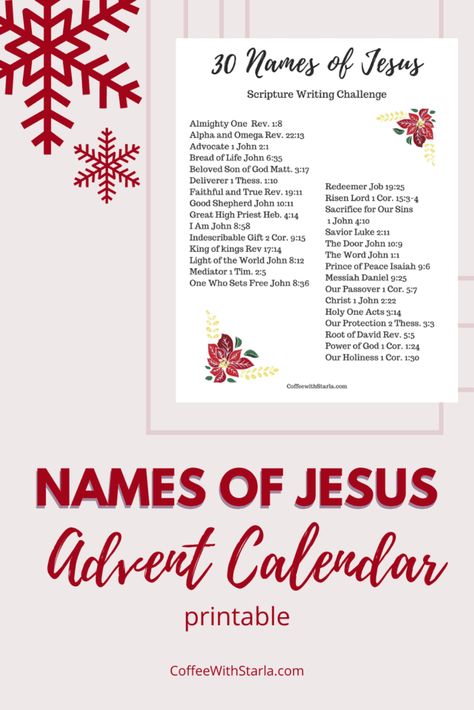 Jesus Advent Calendar, Best Advent Calendar, Names Of Jesus Advent, Advent Calendar Christian, Calendar For Christmas, The Names Of Jesus, Journaling Scripture, Advent Calendar Printable, Jesus Printable