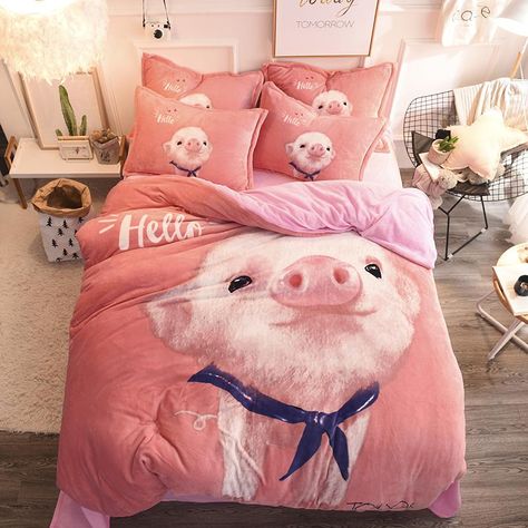 Pig Bedroom, Pig Stuff, Pig Decor, Winter Bedding, Pig Cartoon, Luxe Style, This Little Piggy, Sheet Sets Queen, Bed Sheet Sets